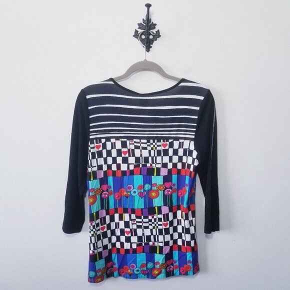 NWT Simply Art By Dolcezza Blouse Size S Wearable Art Abstract Top Hearts Stripe - Picture 2 of 3